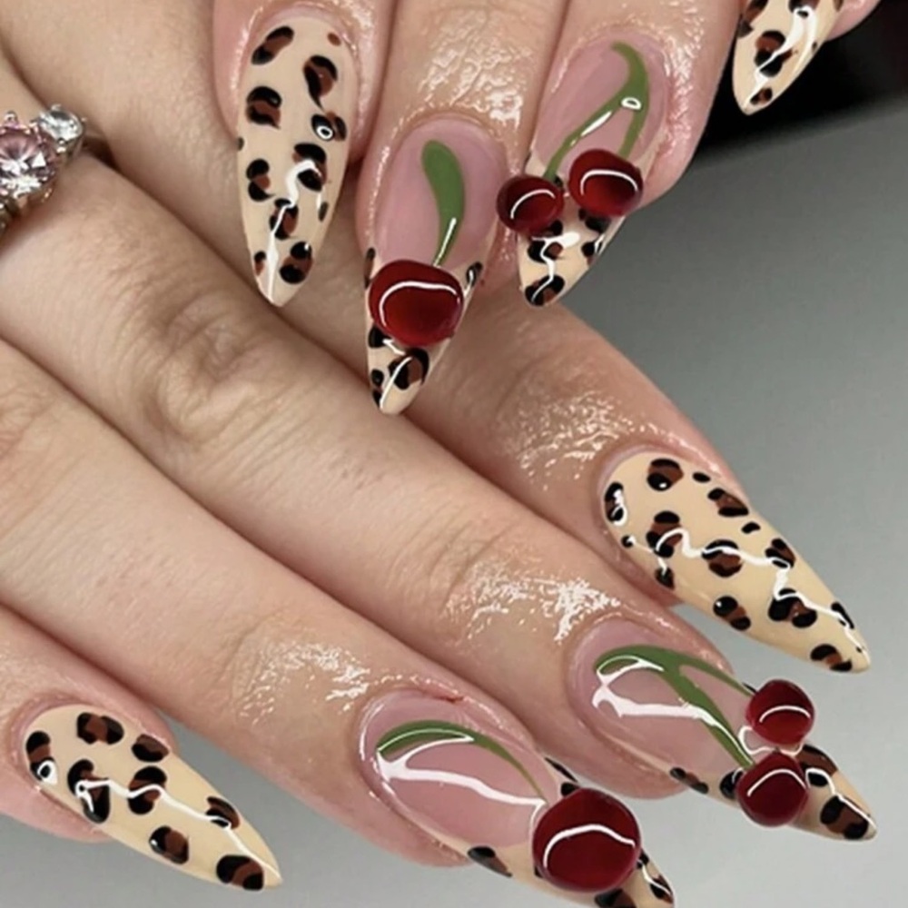 Rebellious Rose Cream and Red Press-On Nails